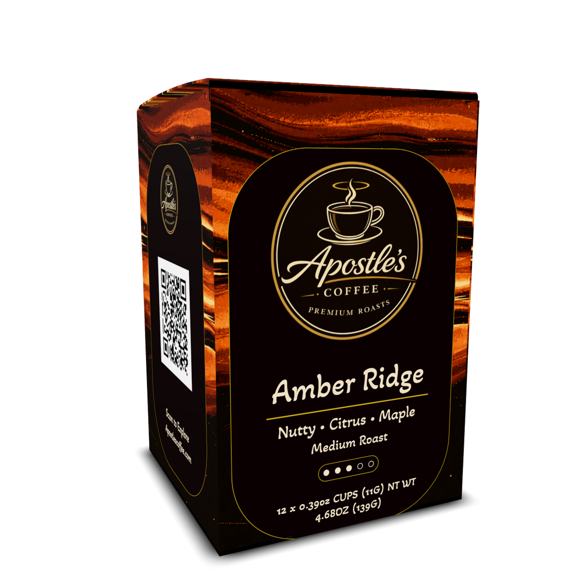 Amber Ridge medium roast coffee pods box front