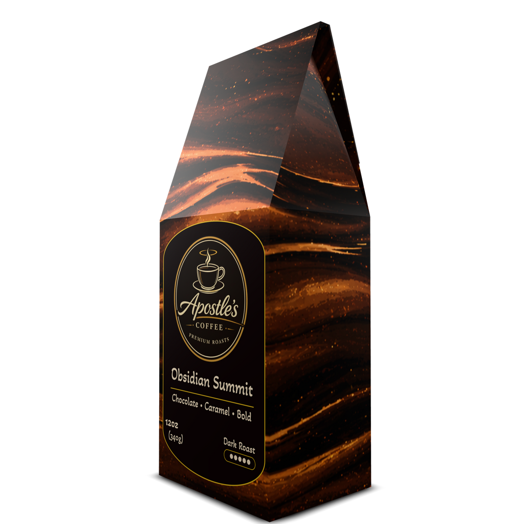 Obsidian Summit dark roast coffee beans bag side shot