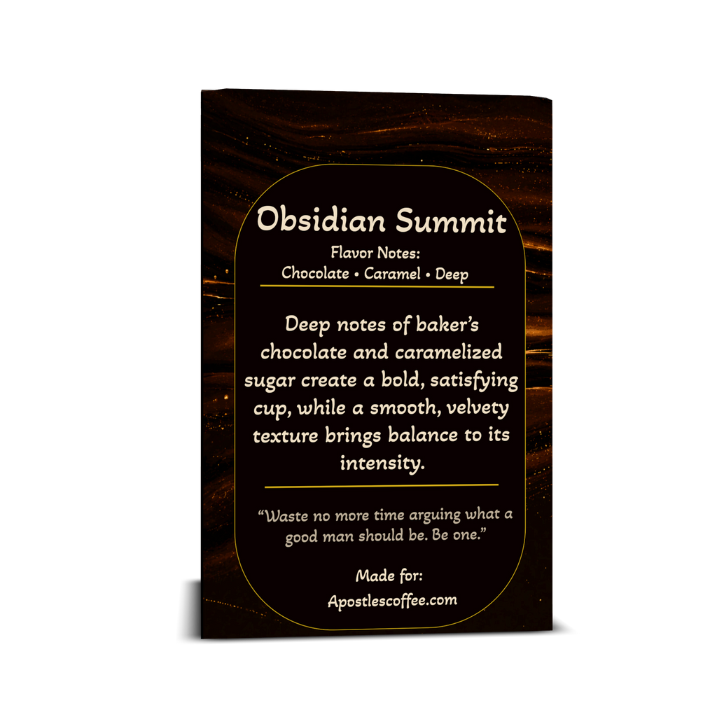 Obsidian Summit coffee pods box back label and information