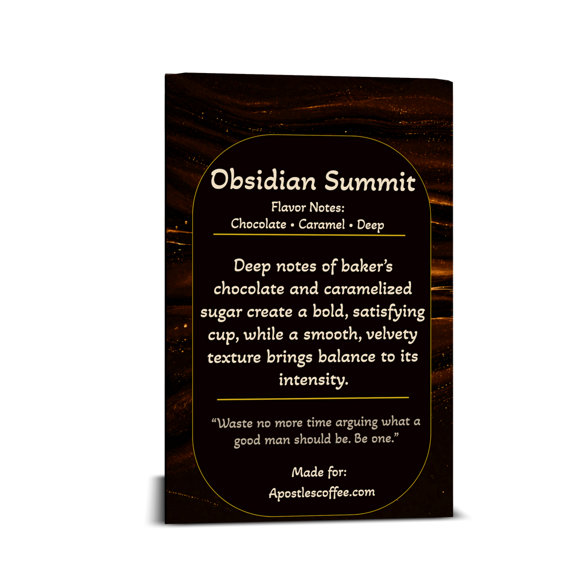 Obsidian Summit coffee pods box back label and information